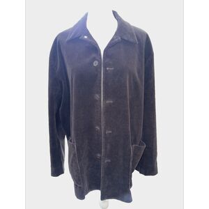 Eileen Fisher L Brown Wide Wale Corduroy Button Jacket Boxy Fit Rayon Lined Coat